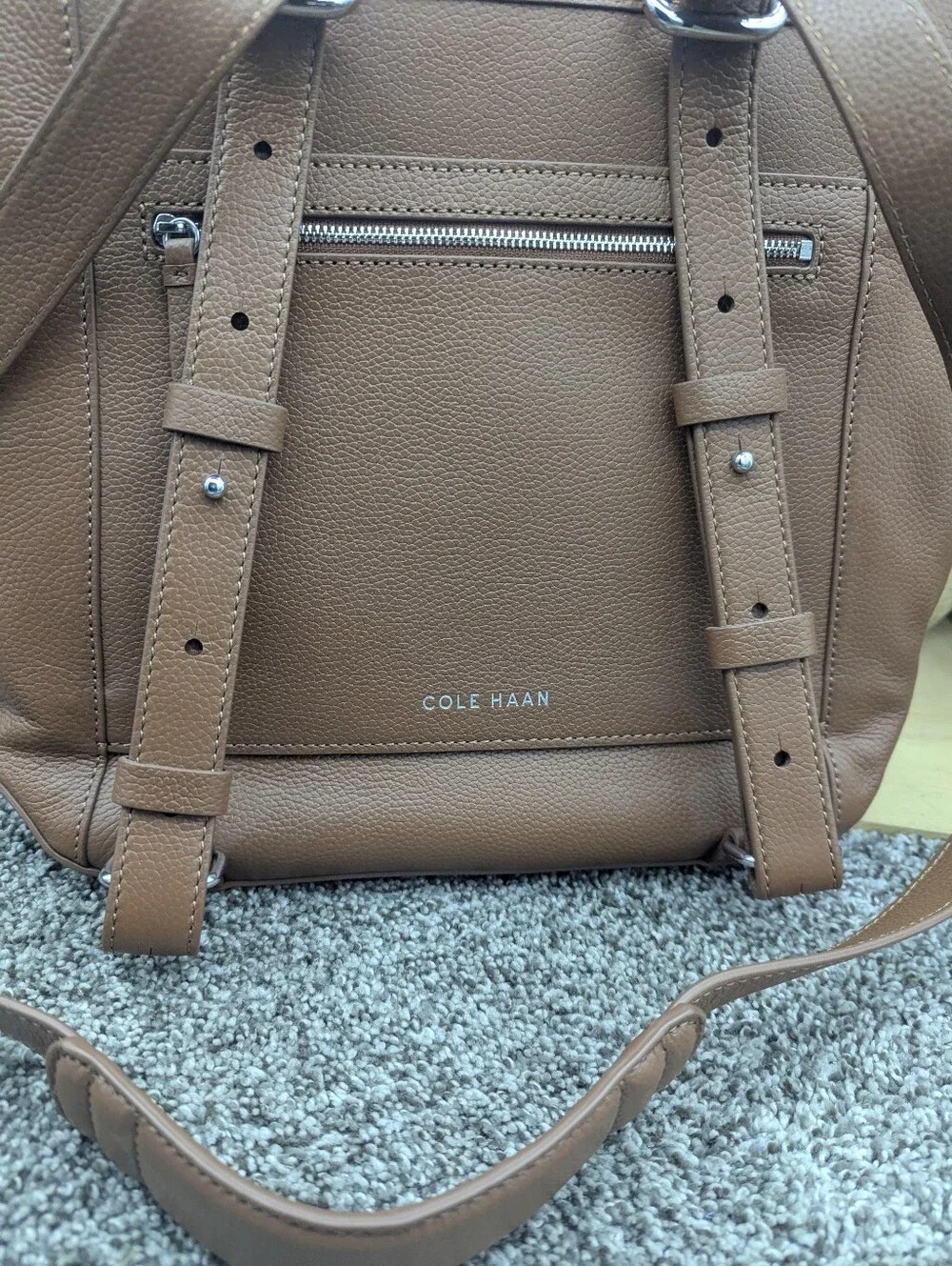 Cole Haan Brown Leather Backpack Handled Carry Bag $270 Retail